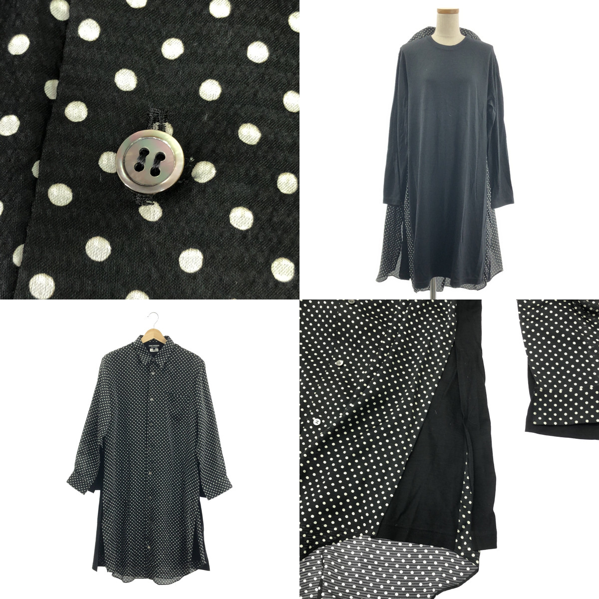 JUNYA WATANABE COMME des GARCONS / ジュンヤワタナベ ポリエステル ドット 総柄 レイヤード スリット シャツ ワンピース
