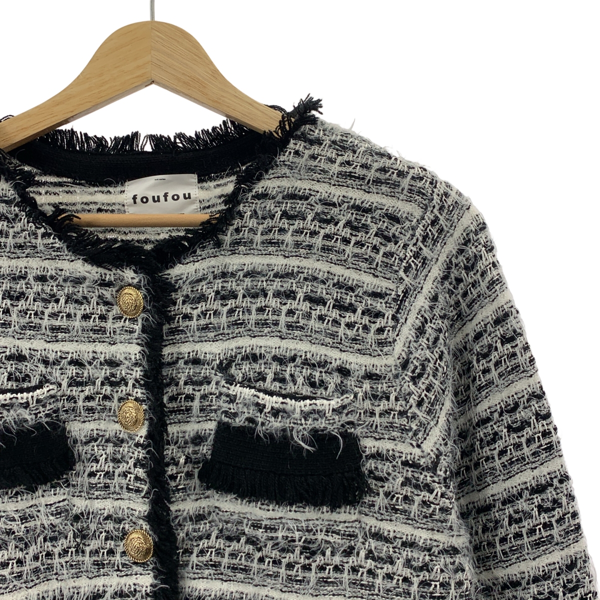 foufou / フーフー Tweed no collar jacket ツイード ニット ジャケット