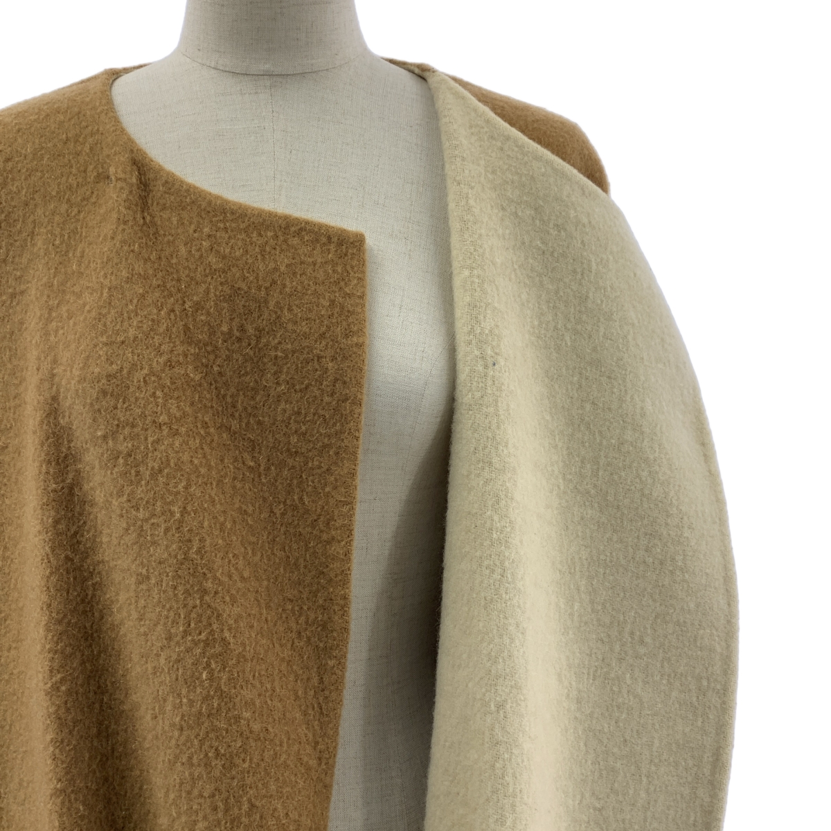 Drawer / ドゥロワー ダブルフェイスウールモヘヤ ベルテッド ノーカラー コート