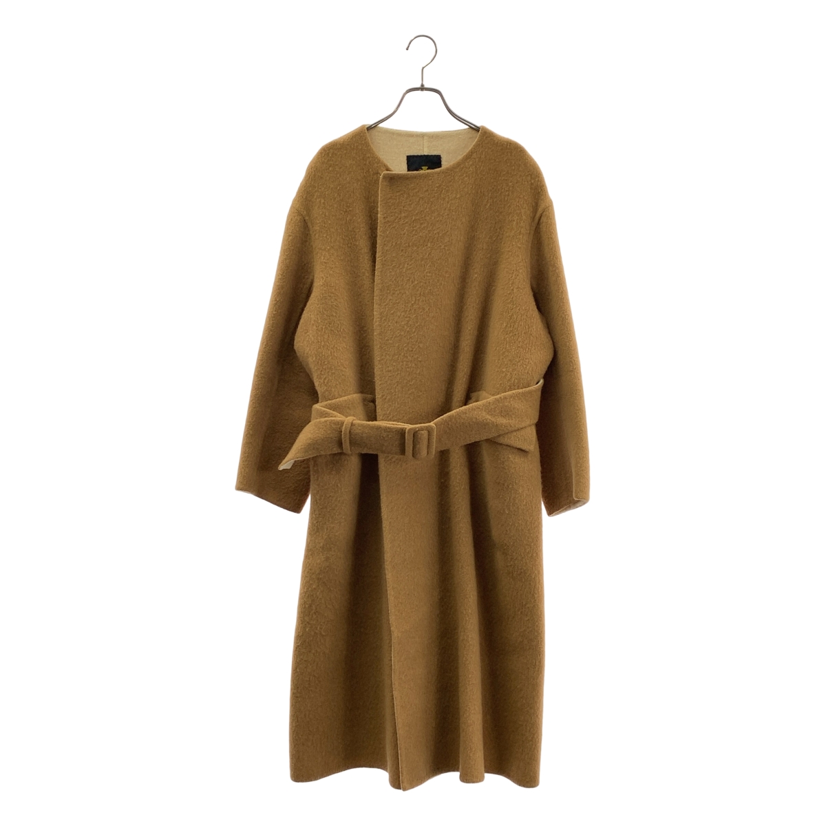 Drawer / ドゥロワー ダブルフェイスウールモヘヤ ベルテッド ノーカラー コート