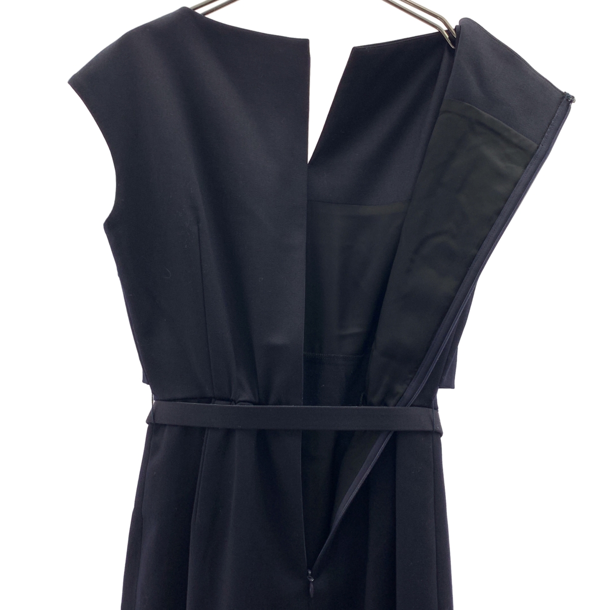 ESTNATION / エストネーション ベルテッド キーネック ドレス ワンピース / 裏地付き