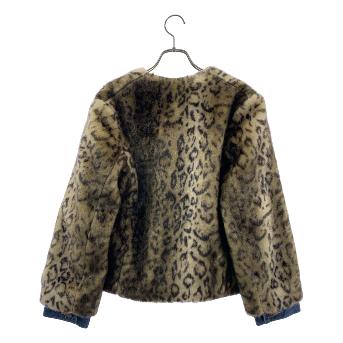 TOGA PULLA / トーガプルラ レオパード ファー ノーカラー デニムジャケット