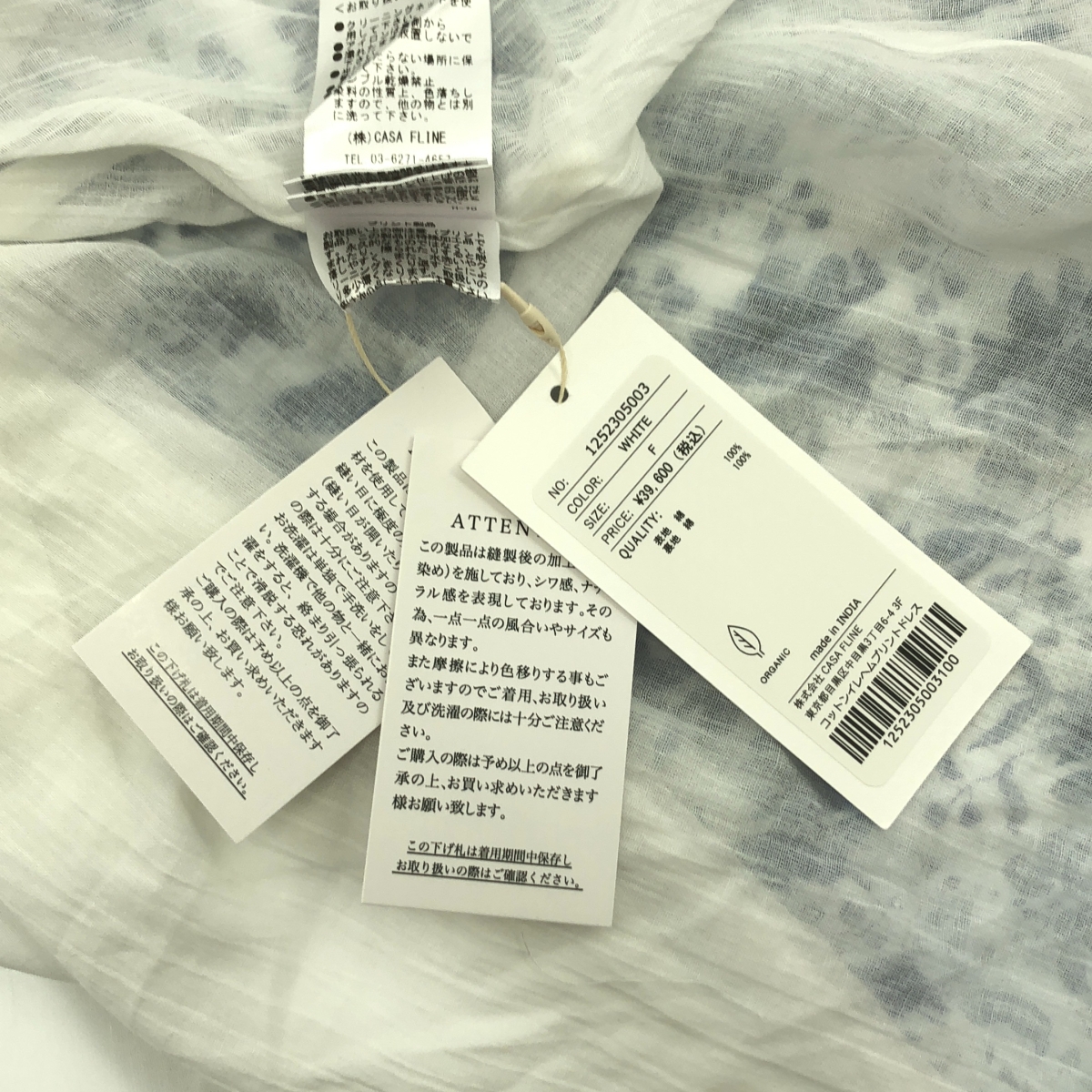 CASA FLINE / カーサフライン コットン イレヘム プリント ドレス ノースリーブワンピース