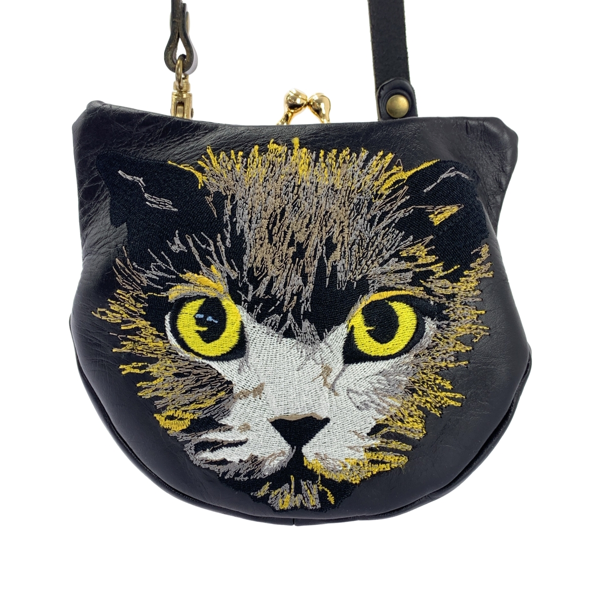 その他 lie down i think i love you / レザー キャット エンブロイダリー がま口 ショルダーバッグ