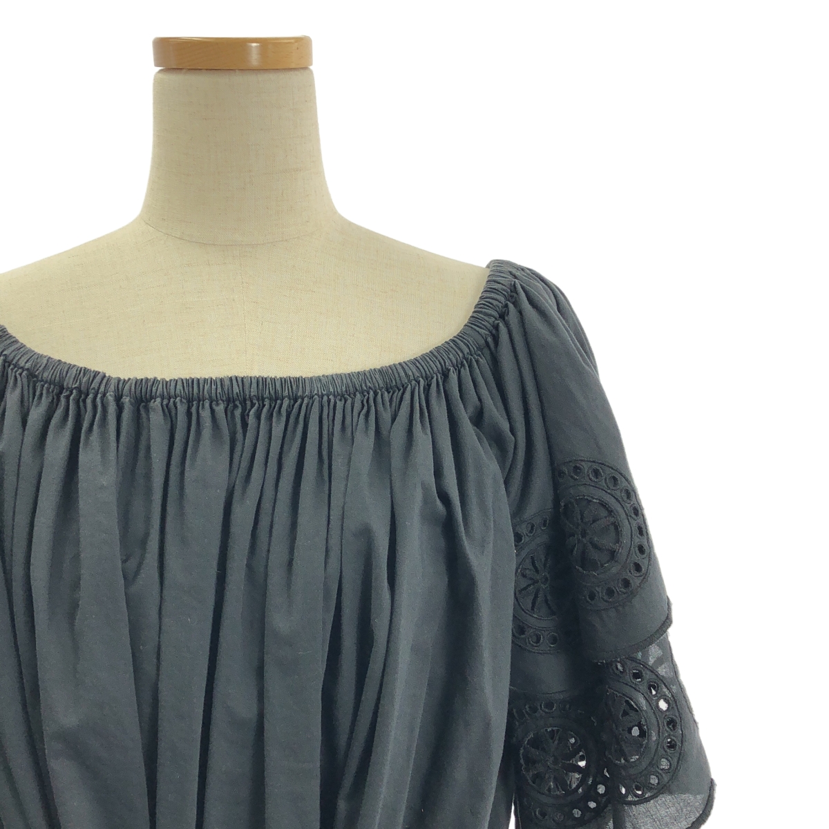 MERLETTE / マーレット リボン付 スカラップスリーブ コットン ドレス ワンピース