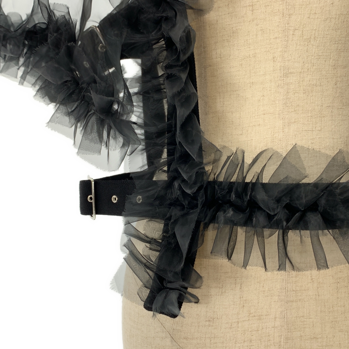 noir kei ninomiya / ノワールケイニノミヤ Black Sheer Ruffle Harness Blouse フリル ハーネス トップス