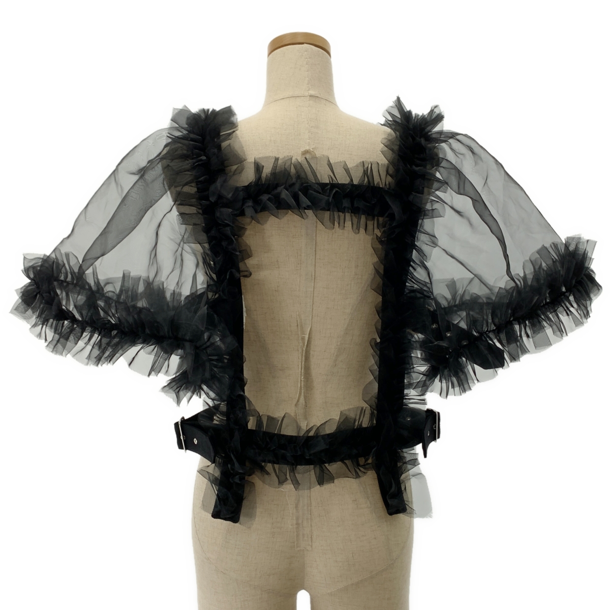 noir kei ninomiya / ノワールケイニノミヤ Black Sheer Ruffle Harness Blouse フリル ハーネス トップス