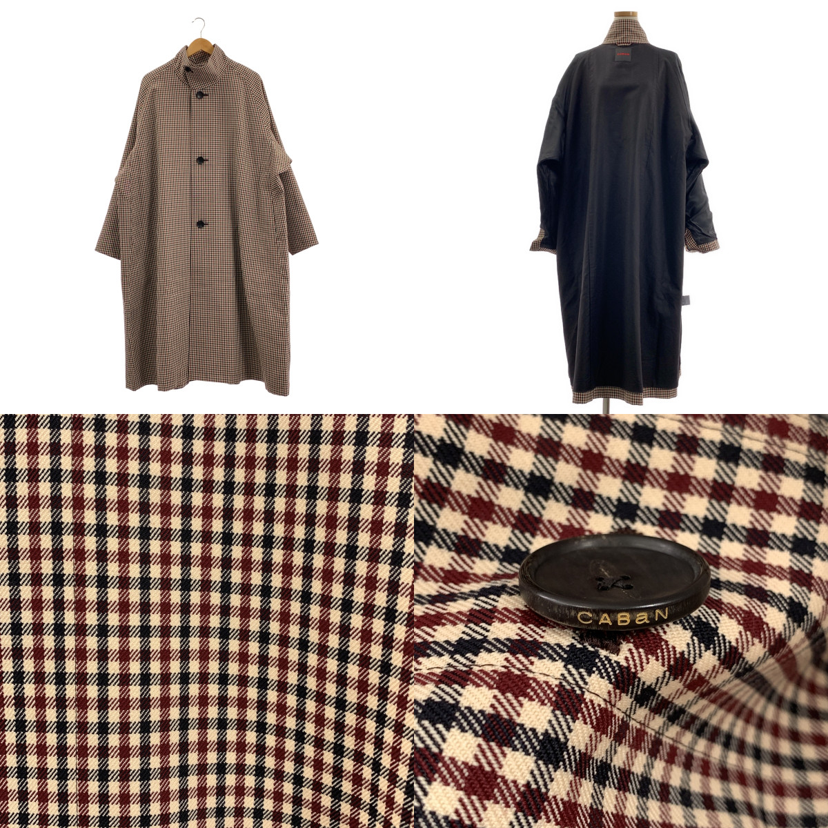 CABaN / キャバン ウールギャバジン ガンクラブチェックスタンドカラーコート / 総裏地