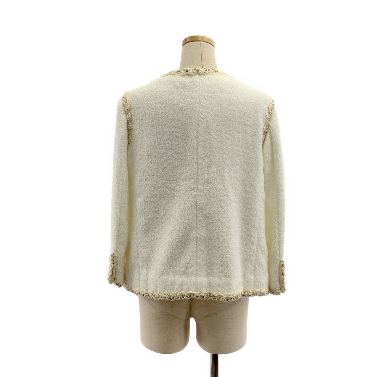 CHANEL / シャネル コットン ツイード ココマークボタン ノーカラー ジャケット