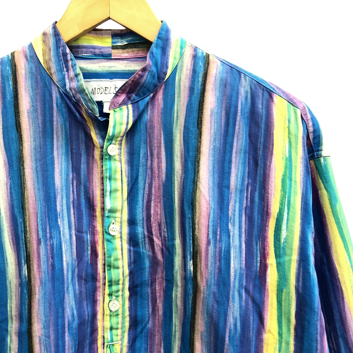 None / MODEL'S LINK / モデルスリンク PRINT BAND COLLAR SHIRT ストライプ バンドカラー シャツ