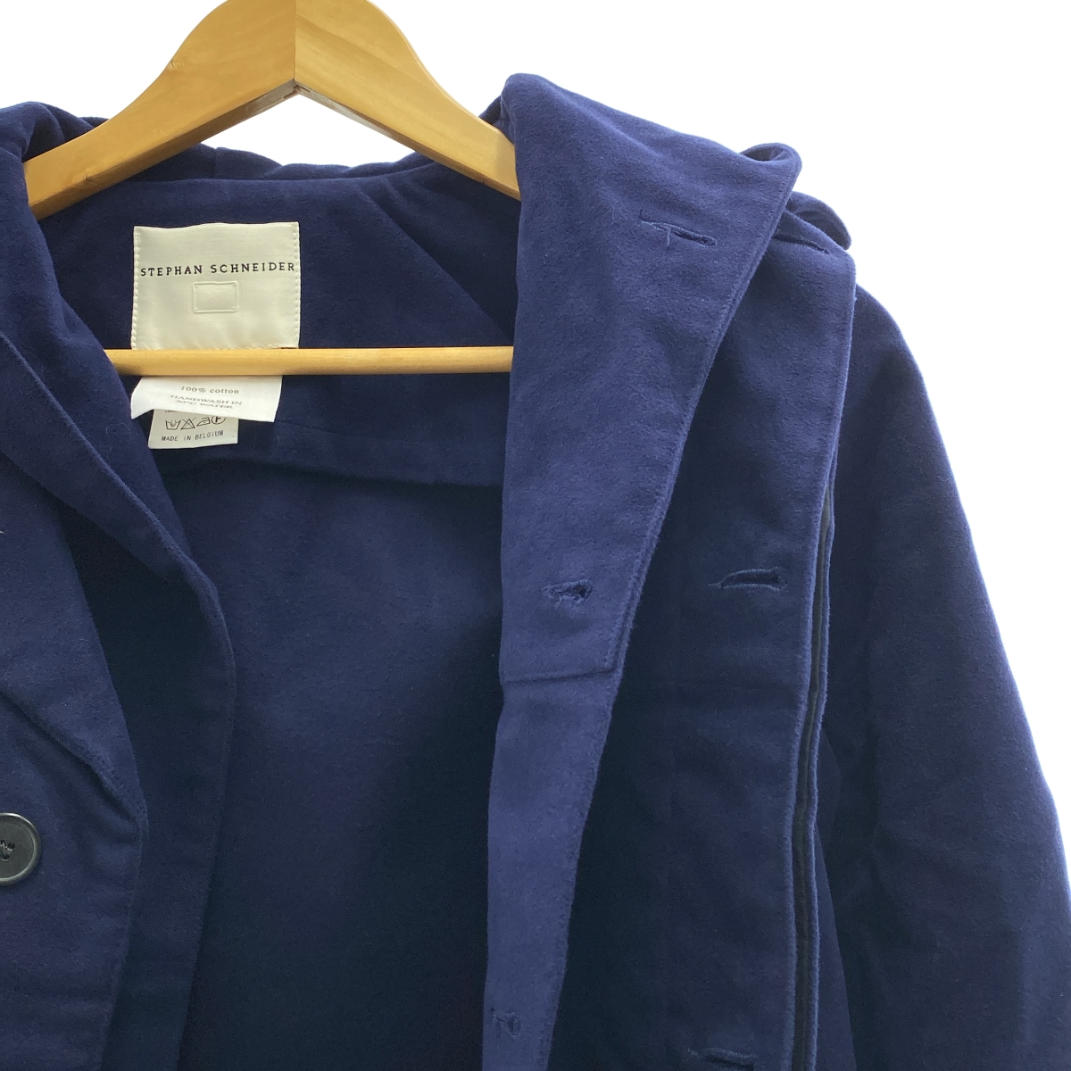 STEPHAN SCHNEIDER / ステファンシュナイダー モールスキン フロントレイヤード フーデッド ベルテッドコート