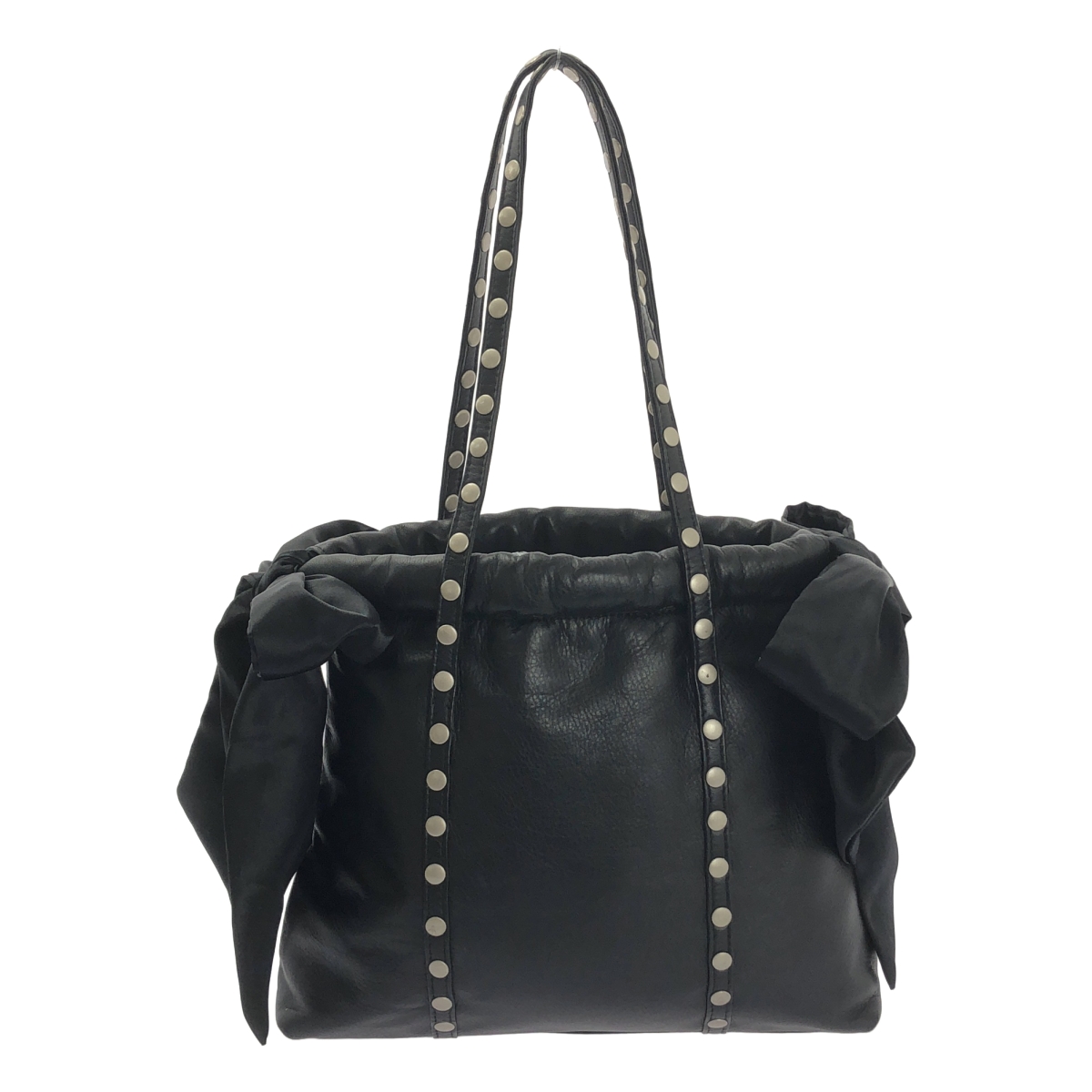 JUNYA WATANABE COMME des GARCONS / ジュンヤワタナベ レザー スタッズ装飾 リボン ドローストリング 巾着 ハンド トートバッグ