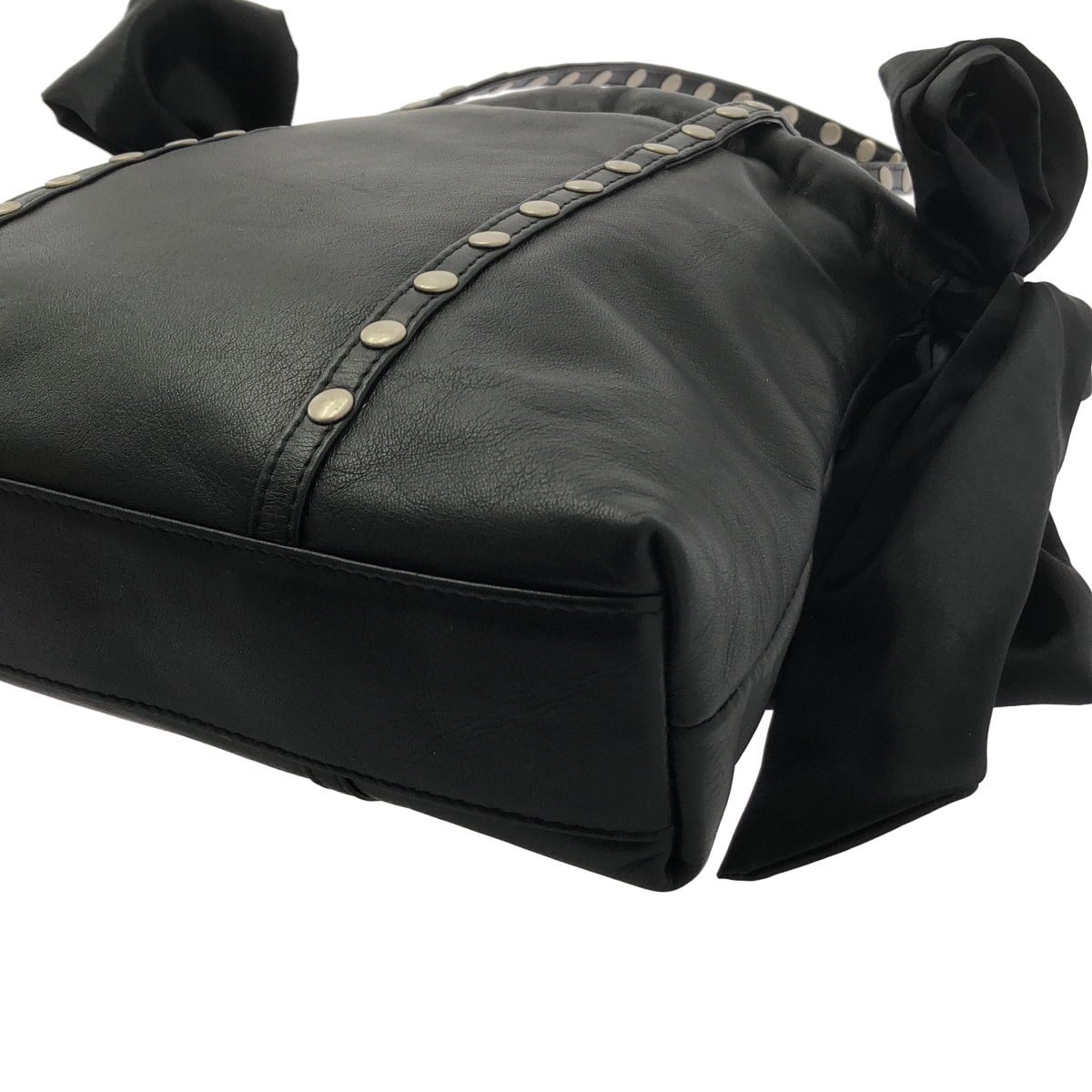 JUNYA WATANABE COMME des GARCONS / ジュンヤワタナベ レザー スタッズ装飾 リボン ドローストリング 巾着 ハンド トートバッグ