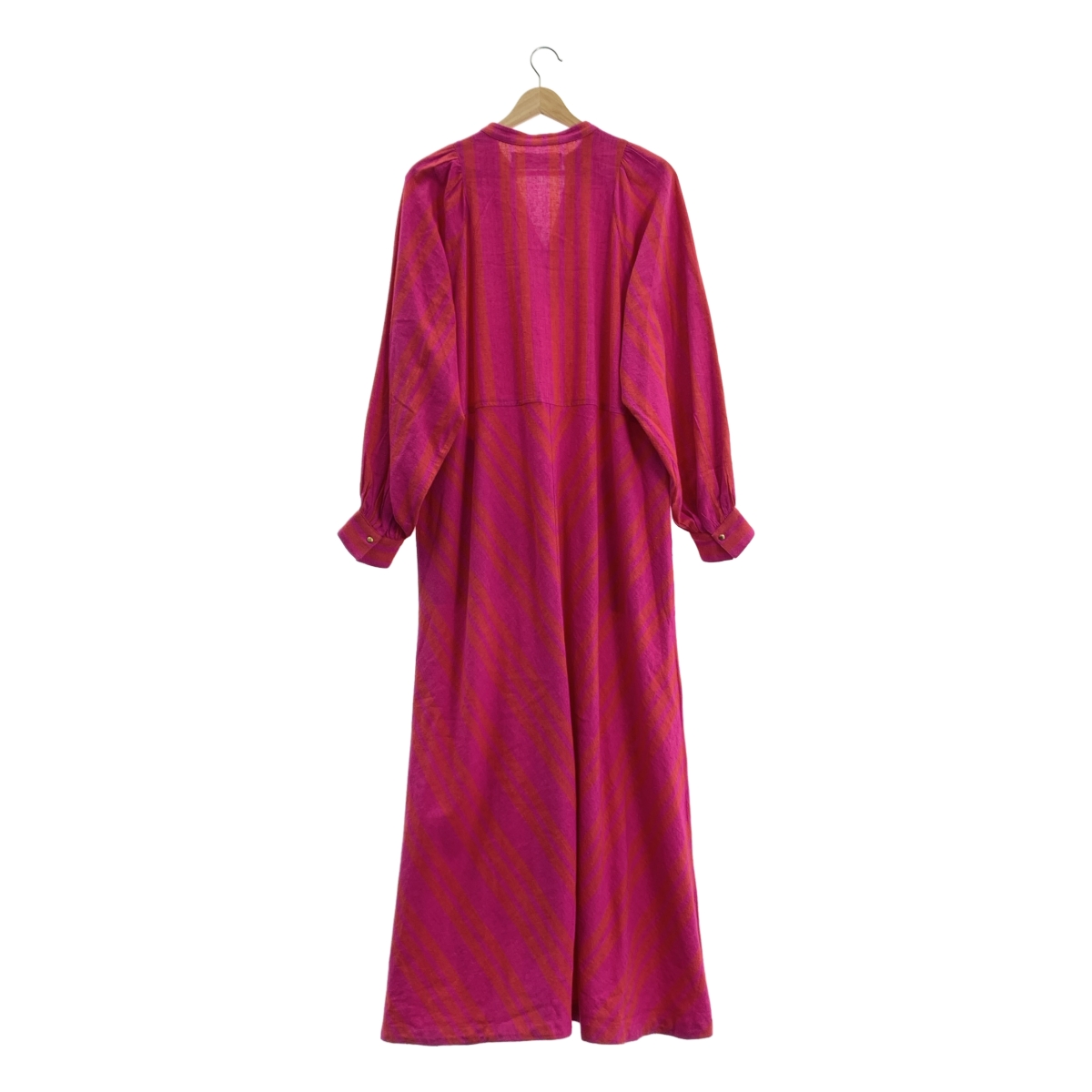 sara mallika / サラマリカ Wide Stripe Diagonal Dress / ネップ加工 ギャザースリーブ ポケット付き ワンピース