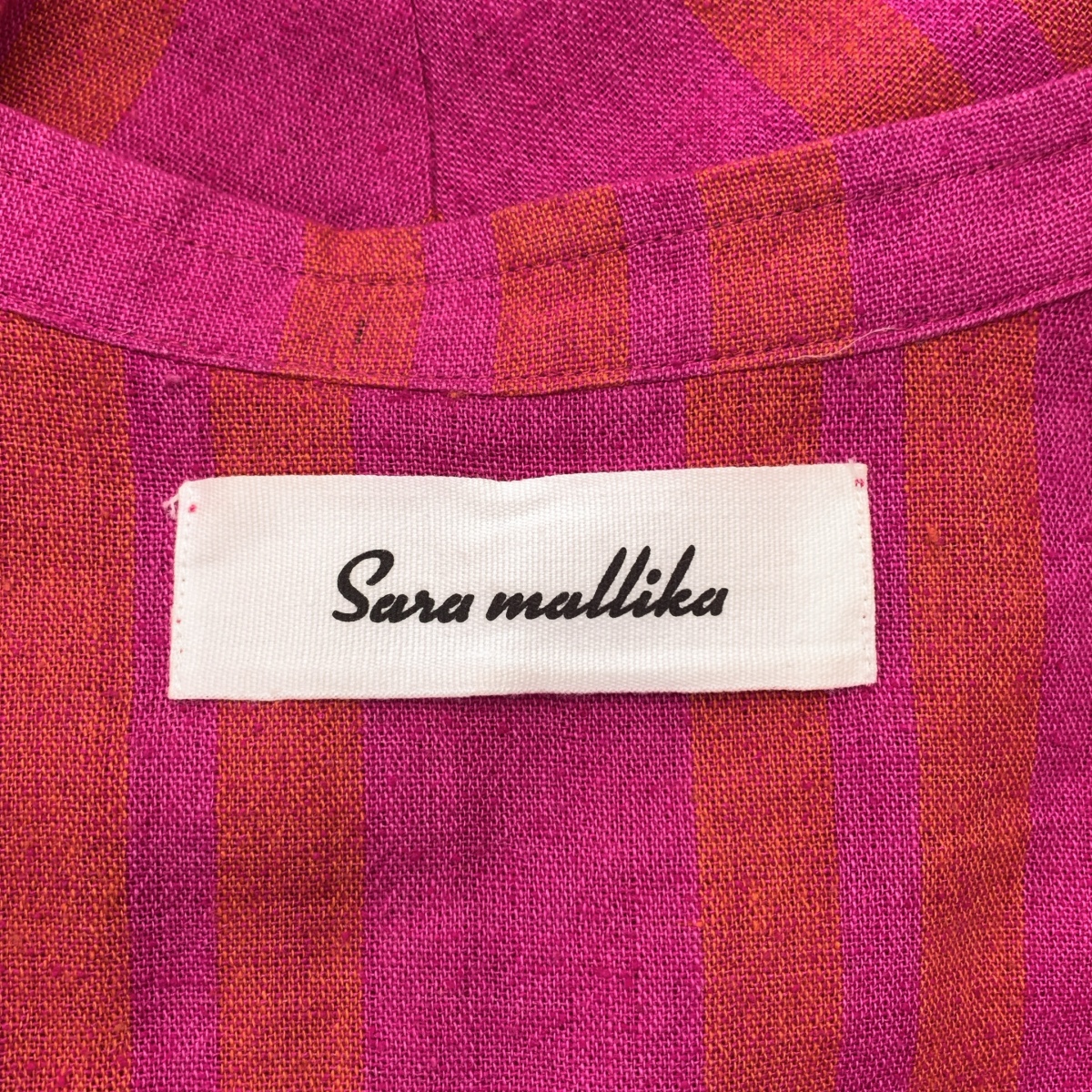 sara mallika / サラマリカ Wide Stripe Diagonal Dress / ネップ加工 ギャザースリーブ ポケット付き ワンピース