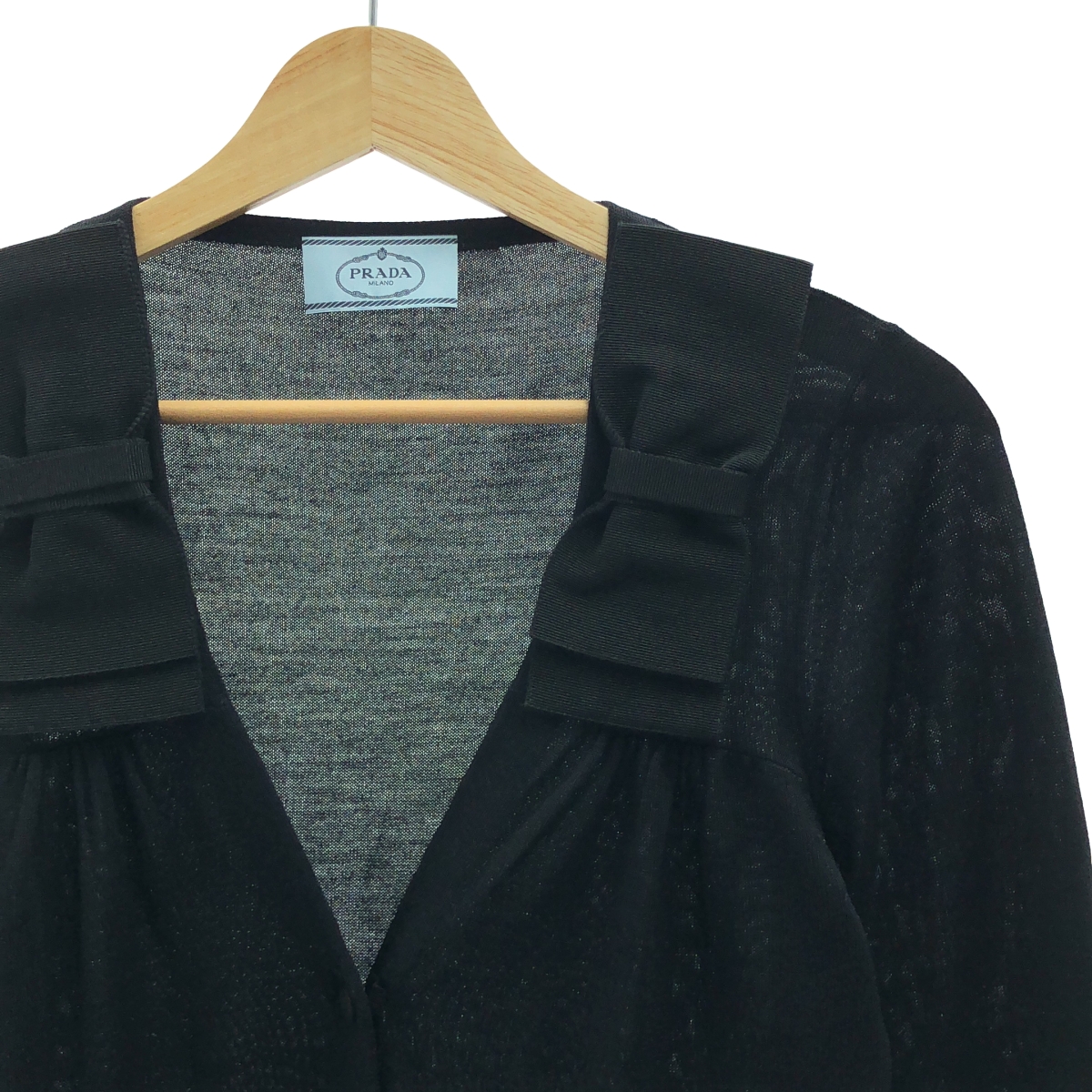 PRADA / プラダ ウール シルク リボン ニットカーディガン