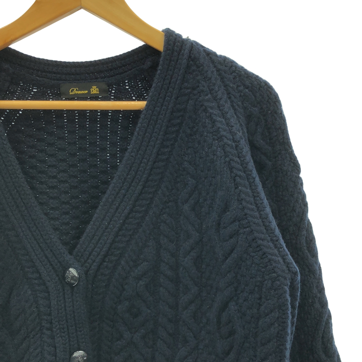 Drawer / ドゥロワー ウール カシミヤ ファースリーブ ケーブル アラン ニット カーディガン