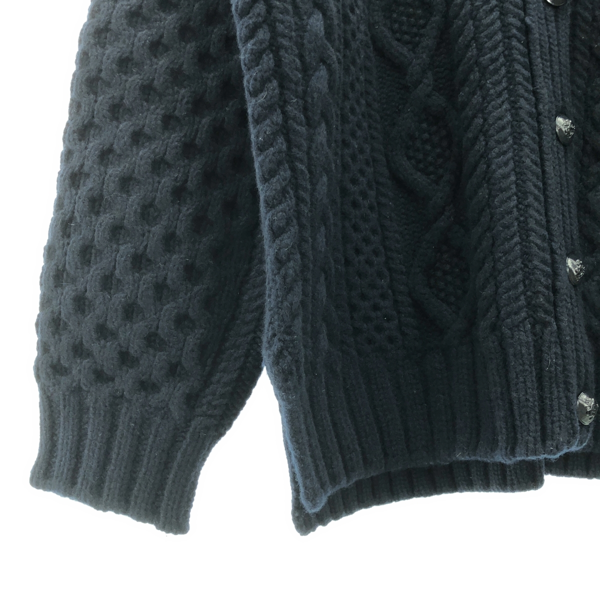 Drawer / ドゥロワー ウール カシミヤ ファースリーブ ケーブル アラン ニット カーディガン