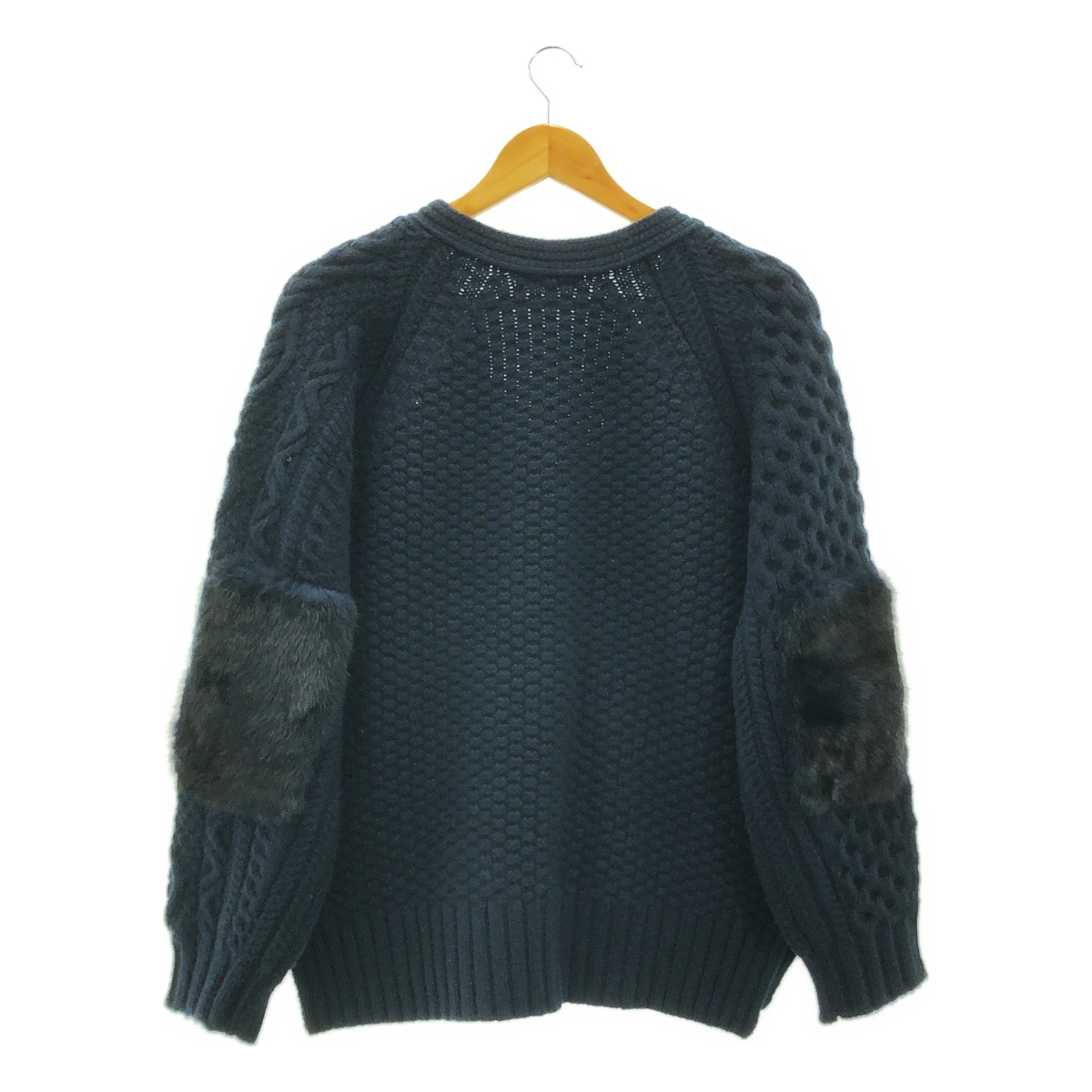 Drawer / ドゥロワー ウール カシミヤ ファースリーブ ケーブル アラン ニット カーディガン