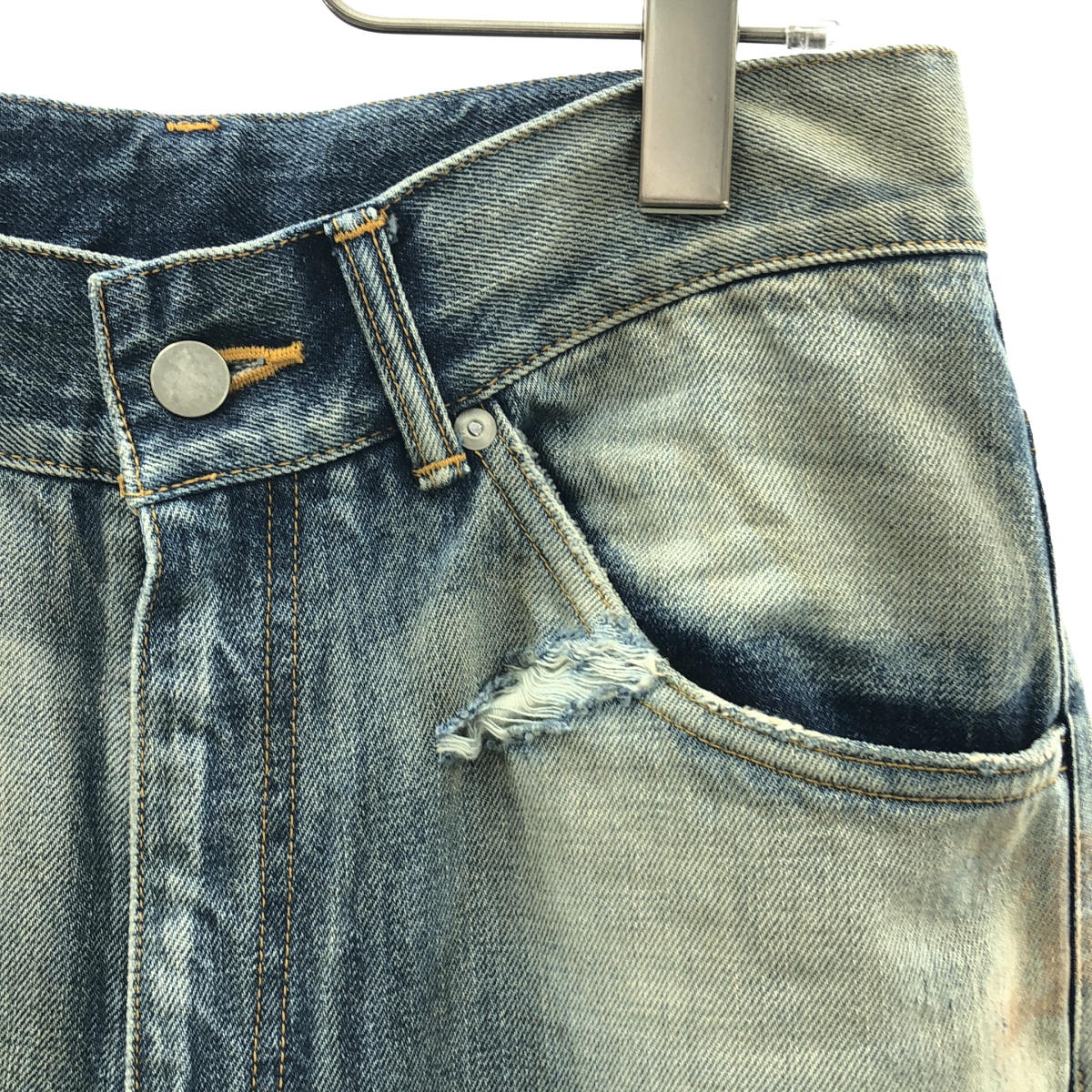 ANCELLM / アンセルム CRASH SELVEDGE DENIM STRAIGHT 5P PANTS ダメージ加工 デニム パンツ