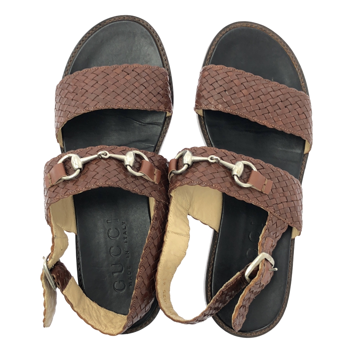 GUCCI / グッチ 編み込み メッシュ レザー ビット ストラップ サンダル シューズ