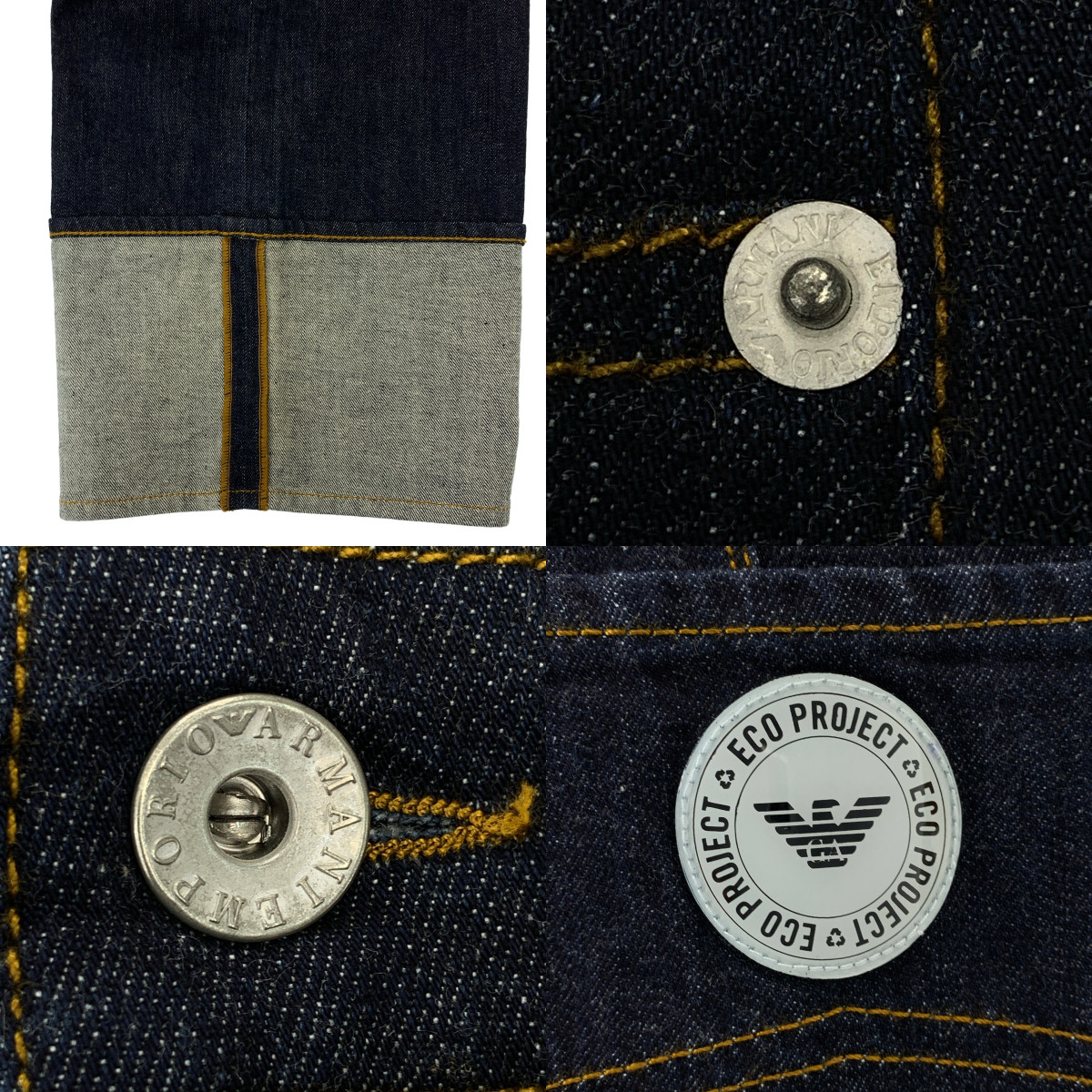 EMPORIO ARMANI / エンポリオアルマーニ ロゴレザーパッチ 濃紺デニム ロールアップ ワイドパンツ