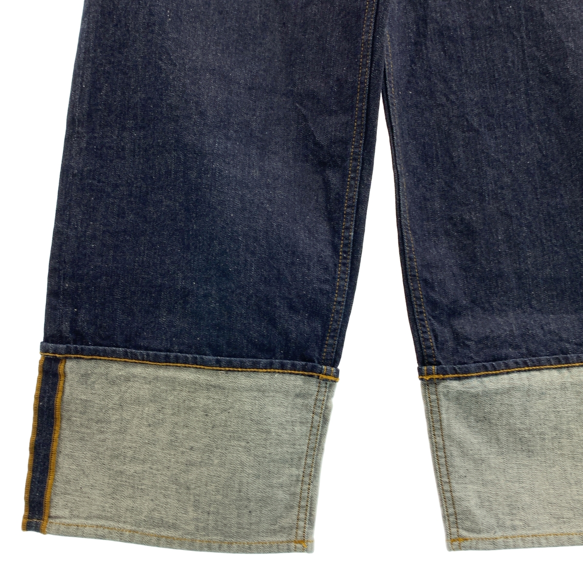 EMPORIO ARMANI / エンポリオアルマーニ ロゴレザーパッチ 濃紺デニム ロールアップ ワイドパンツ