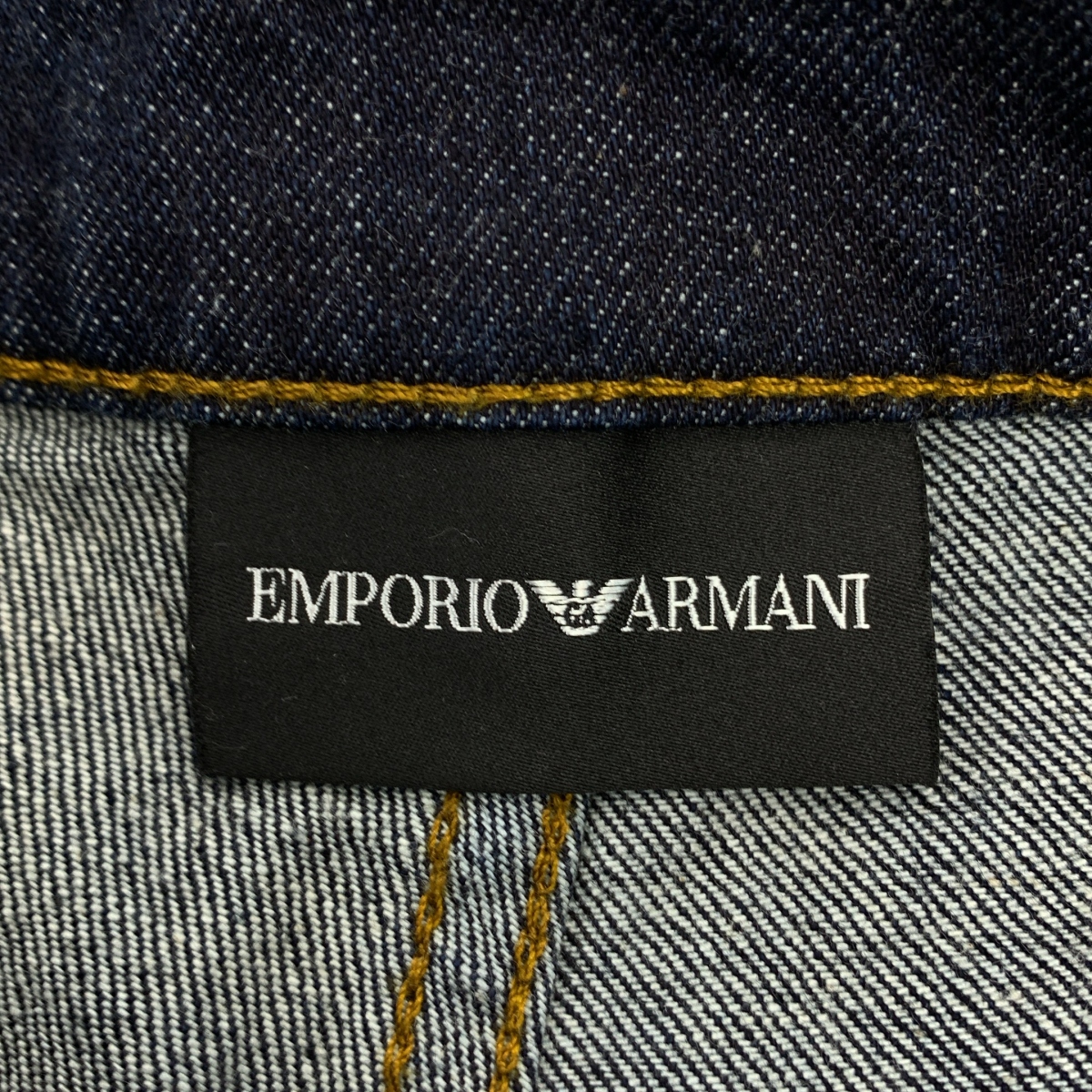 EMPORIO ARMANI / エンポリオアルマーニ ロゴレザーパッチ 濃紺デニム ロールアップ ワイドパンツ