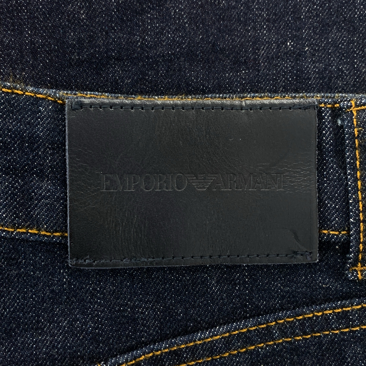 EMPORIO ARMANI / エンポリオアルマーニ ロゴレザーパッチ 濃紺デニム ロールアップ ワイドパンツ