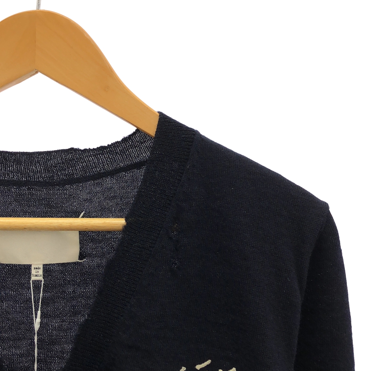 Maison Margiela / メゾンマルジェラ キャット エンブロイダリー ダメージ加工 Vネック カーディガン