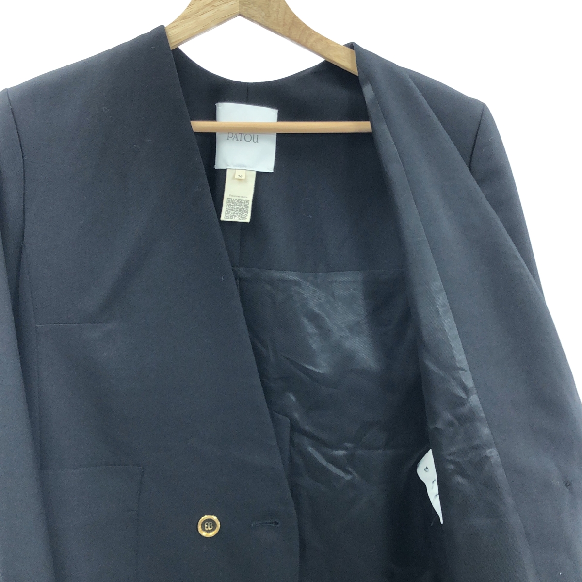 PATOU / パトゥ 金ボタン ノーカラー ダブルジャケット / 総裏地