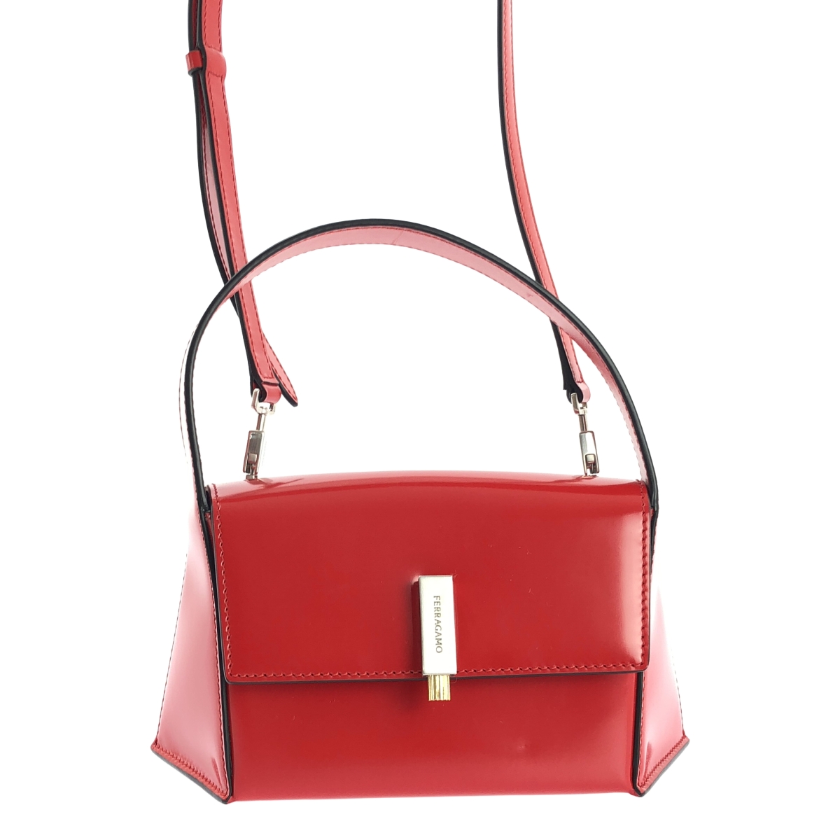 FERRAGAMO / フェラガモ Geometric Mini Bag / 2way ショルダー付き レザー ジオメトリック ハンドバッグ