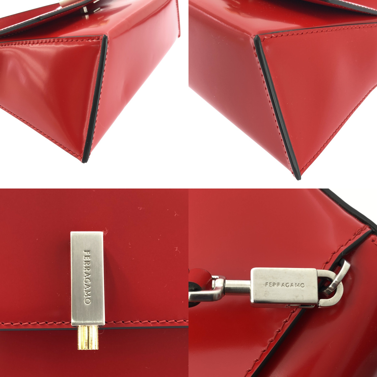 FERRAGAMO / フェラガモ Geometric Mini Bag / 2way ショルダー付き レザー ジオメトリック ハンドバッグ