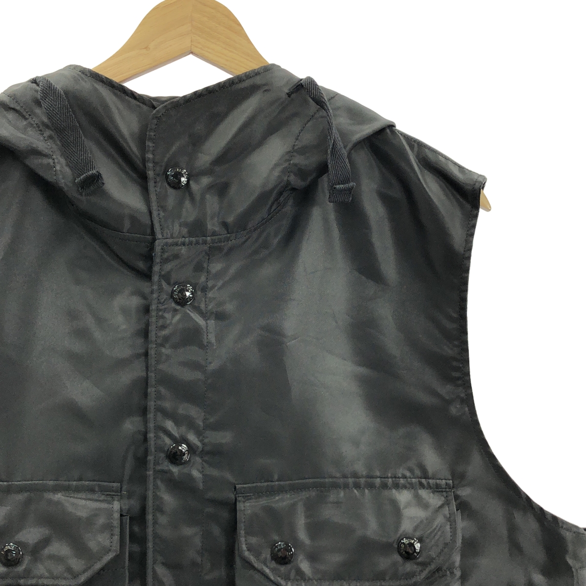 Engineered Garments / エンジニアドガーメンツ HOODED SHORT VEST BLACK POLYESTER PILOT TWILL フーデッド ショート ベスト