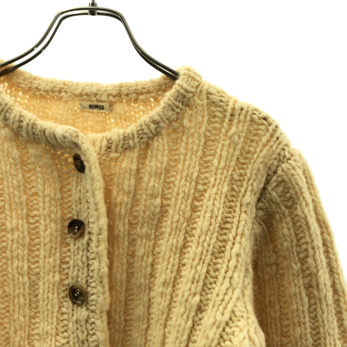 NOWOS / ノーウォス shetland slav cardigan / シェットランドウール スラブ ケーブル ニットカーディガン