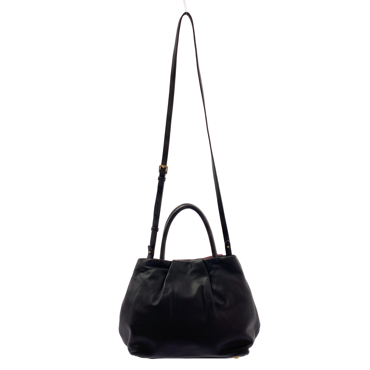 PRADA / プラダ 2way ショルダー付き レザー バイカラー リボン ハンドバッグ