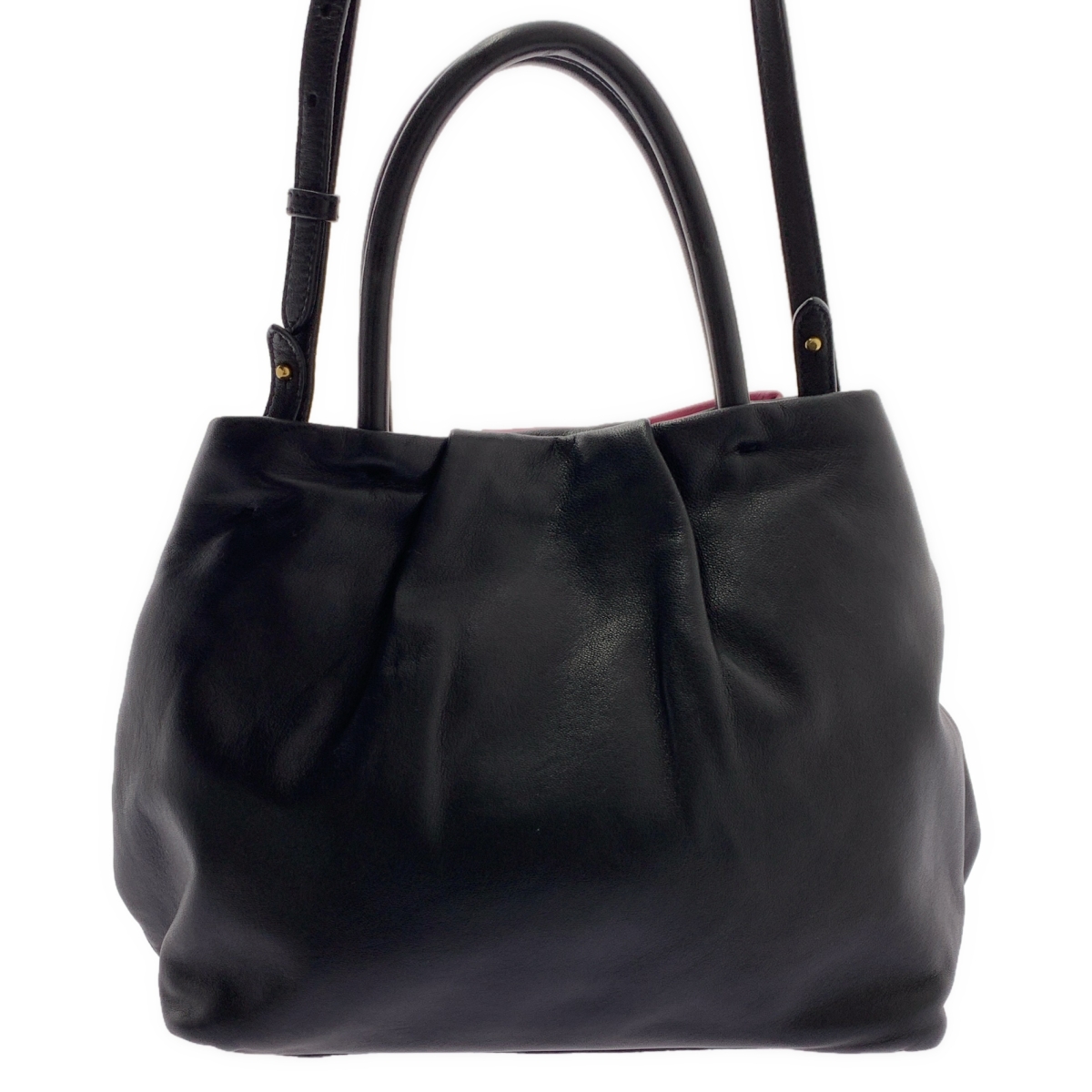 PRADA / プラダ 2way ショルダー付き レザー バイカラー リボン ハンドバッグ