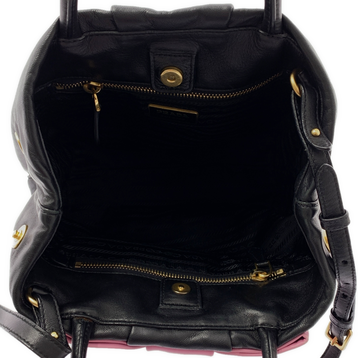 PRADA / プラダ 2way ショルダー付き レザー バイカラー リボン ハンドバッグ