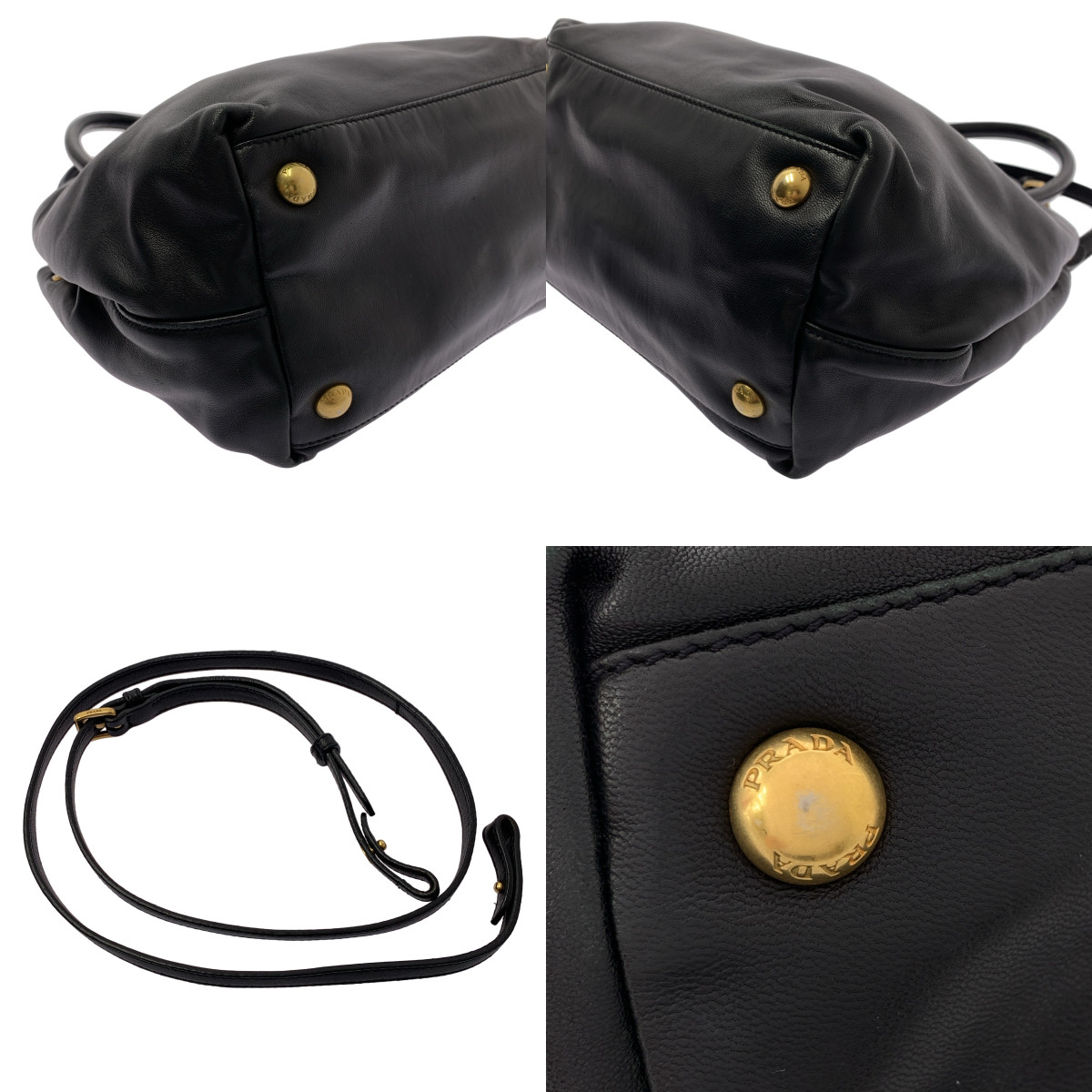 PRADA / プラダ 2way ショルダー付き レザー バイカラー リボン ハンドバッグ