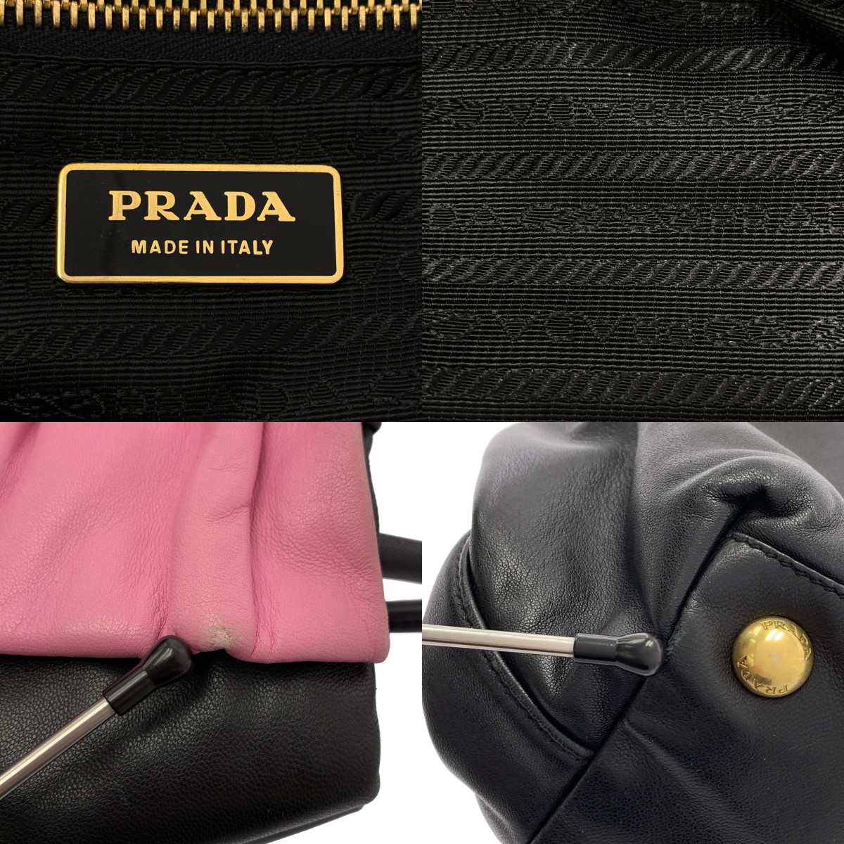 PRADA / プラダ 2way ショルダー付き レザー バイカラー リボン ハンドバッグ