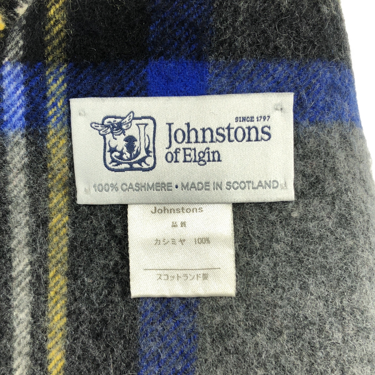 JOHNSTONS OF ELGIN / ジョンストンズオブエルガン カシミヤ タータンチェック フリンジ 大判ストール