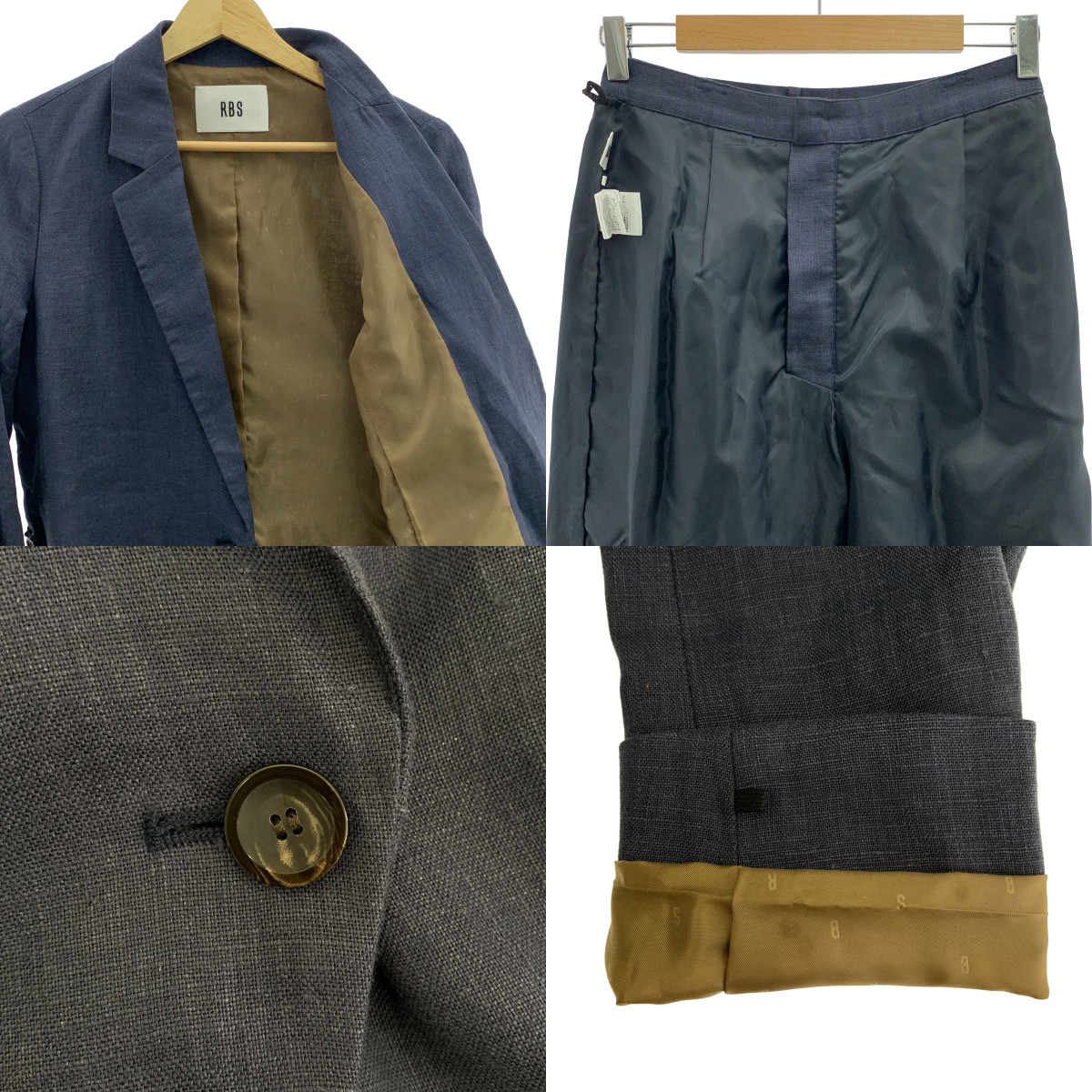 その他 RBS / セットアップ リネン 1B テーラードジャケット ロゴ総裏地 / スリット タック スラックス パンツ 裏地付き