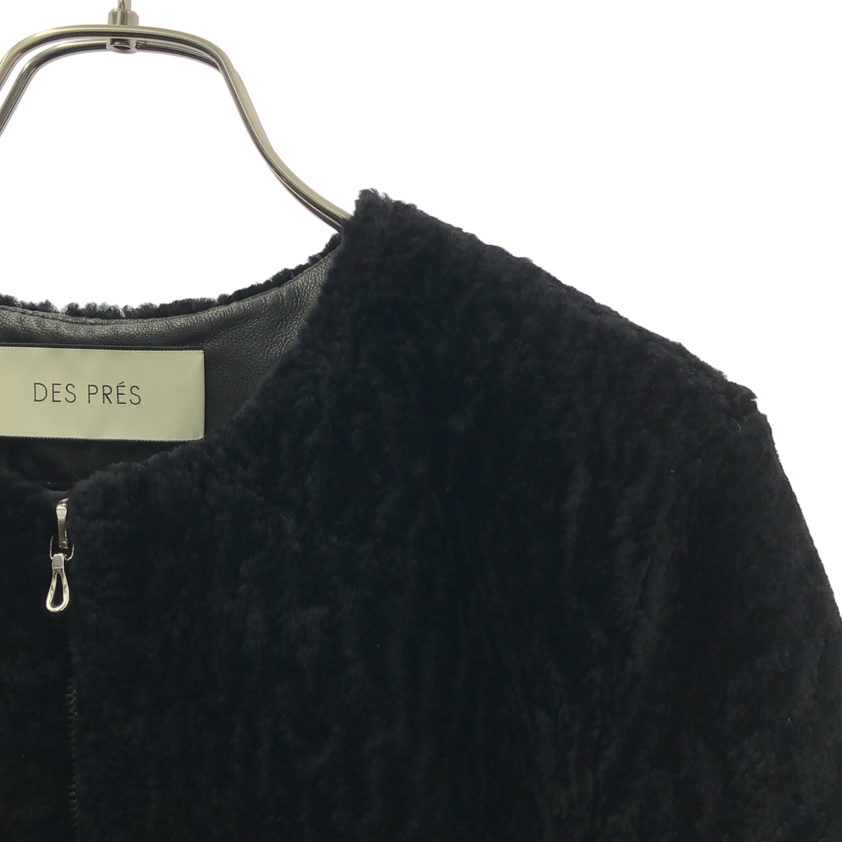 DES PRES / デプレ ダブルジップ ノーカラー コート / 裏地ラムレザー切替