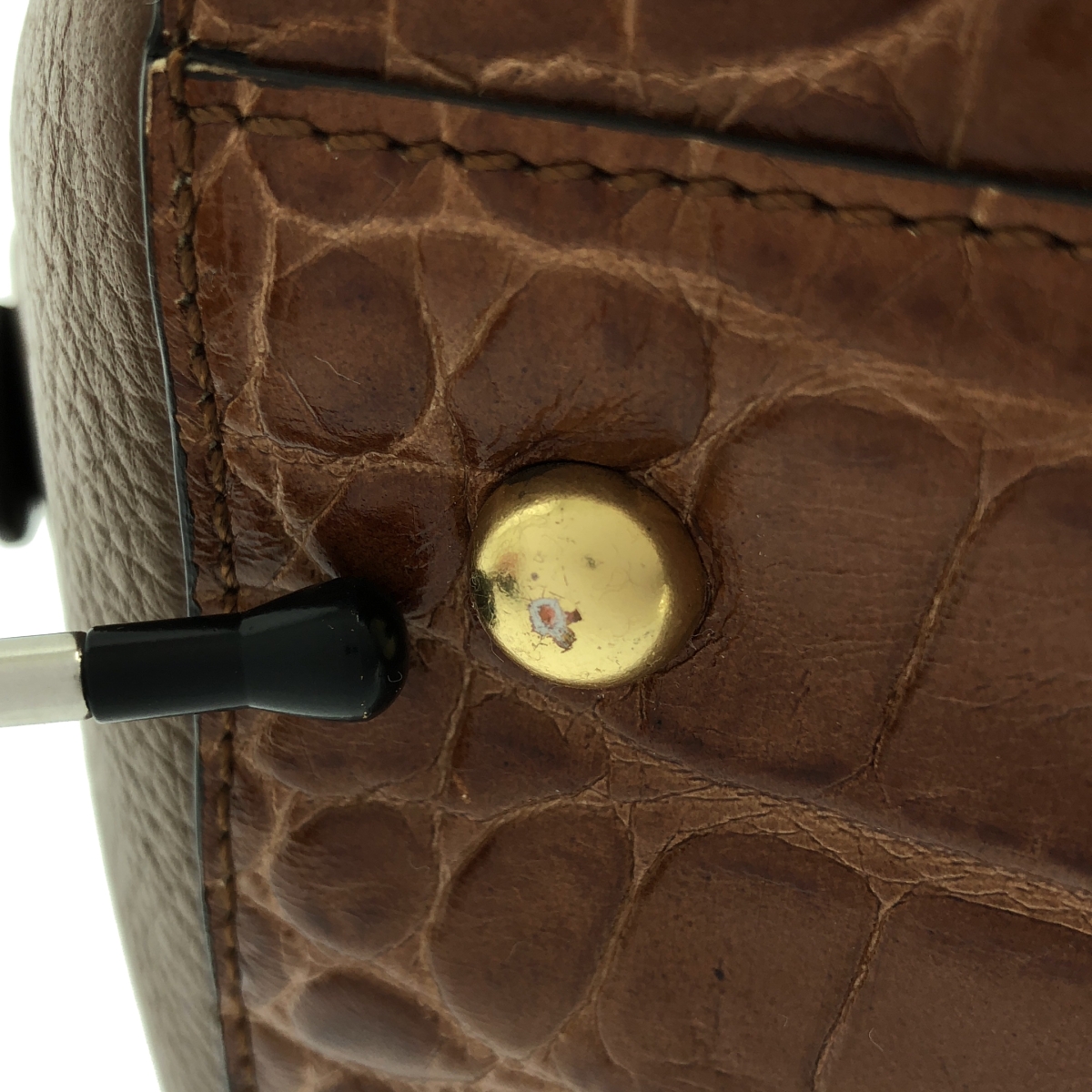 J&M DAVIDSON / ジェイアンドエムデヴィッドソン レザー クロコ型押し ボストン ハンドバッグ