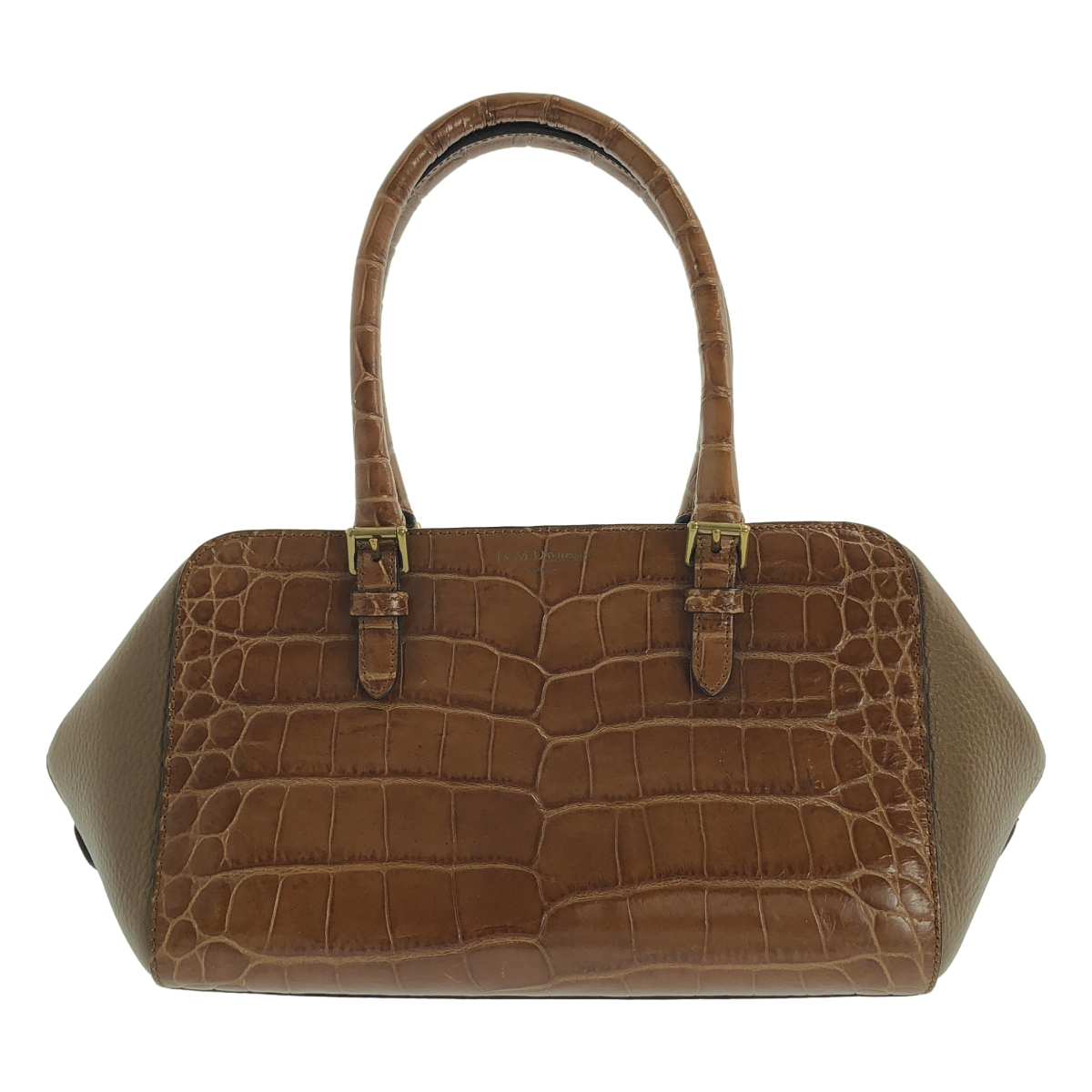 J&M DAVIDSON / ジェイアンドエムデヴィッドソン レザー クロコ型押し ボストン ハンドバッグ