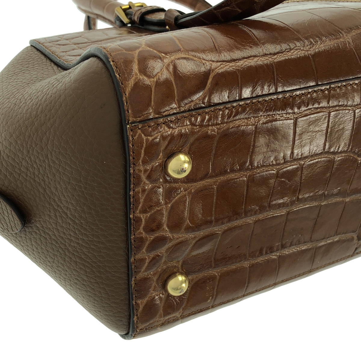 J&M DAVIDSON / ジェイアンドエムデヴィッドソン レザー クロコ型押し ボストン ハンドバッグ