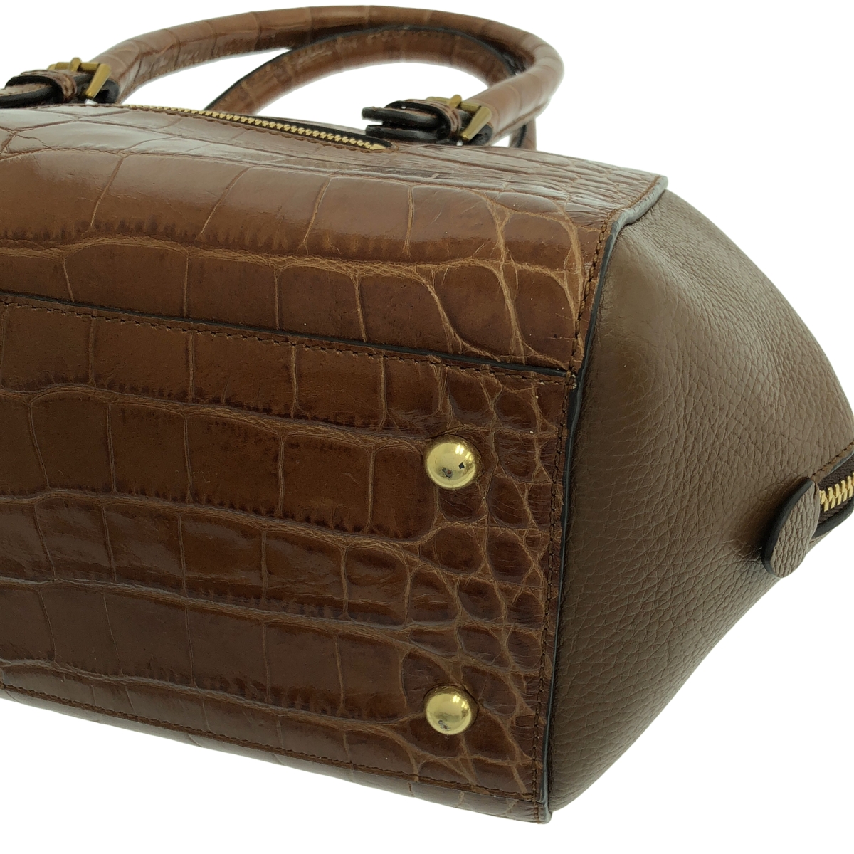 J&M DAVIDSON / ジェイアンドエムデヴィッドソン レザー クロコ型押し ボストン ハンドバッグ