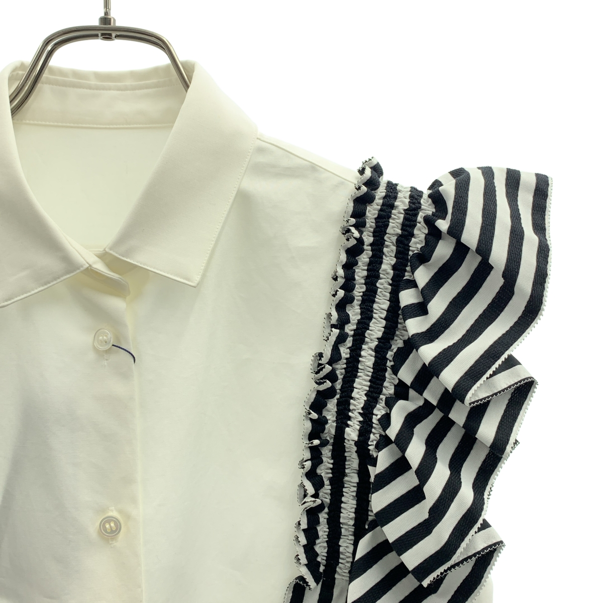 BORDERS at BALCONY / ボーダーズアットバルコニー フリルドッキング ノースリーブ シャツ