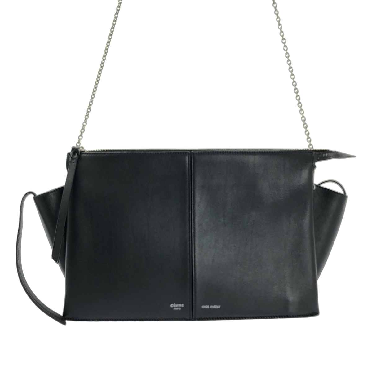 CELINE / セリーヌ CHAIN TRI-FOLD / トリフォルド 2way チェーンショルダー 付き レザー ロゴクラッチ バッグ