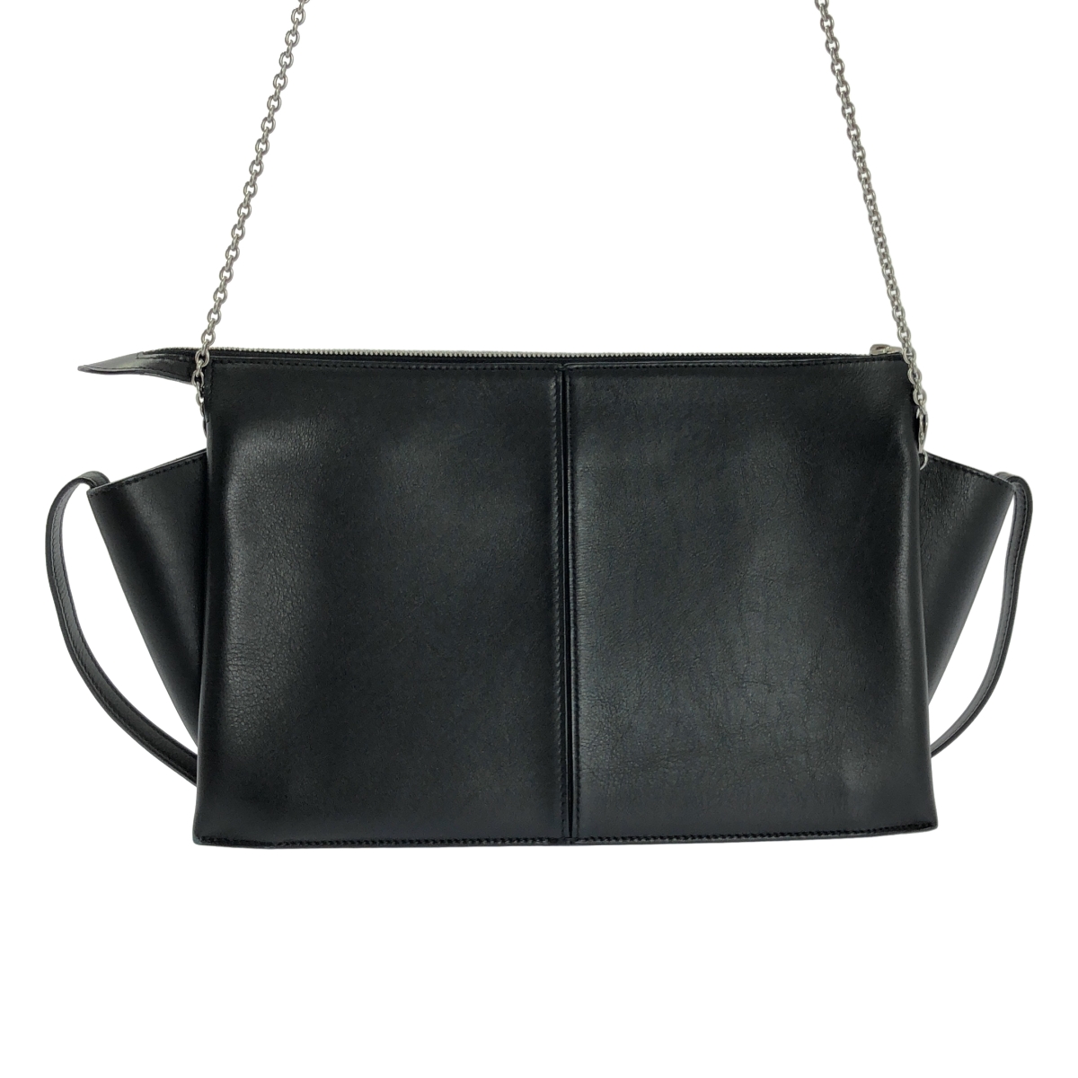 CELINE / セリーヌ CHAIN TRI-FOLD / トリフォルド 2way チェーンショルダー 付き レザー ロゴクラッチ バッグ